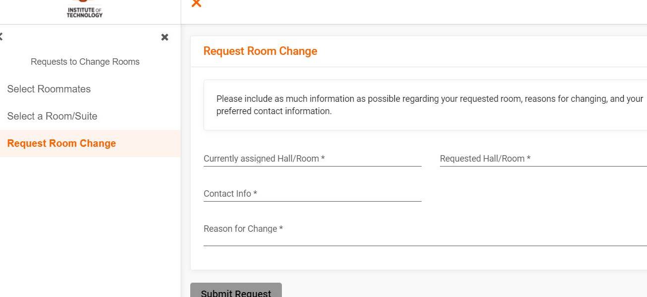 This is a picture showing visually the above information on the final steps to submit a Room Change Request.